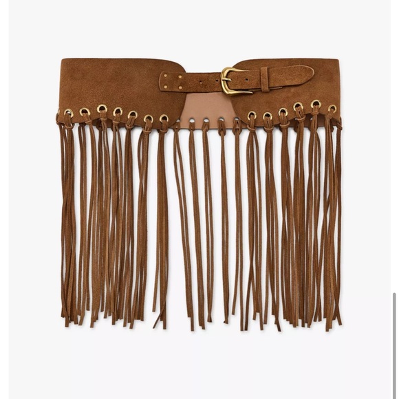 Zara NWT 100% leather fringed waist belt 1736/208 - Picture 2 of 9